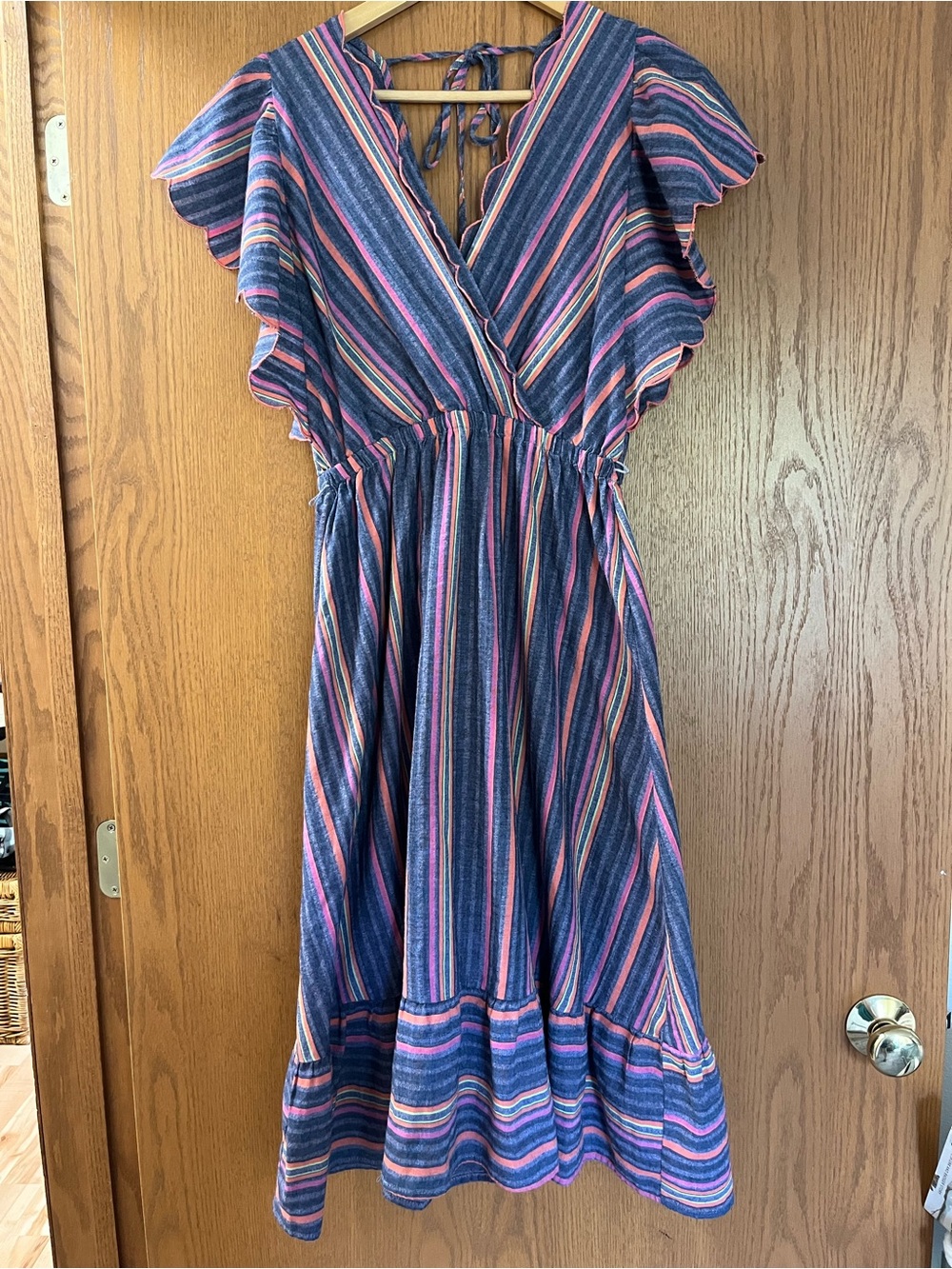 Umgee Striped Ruffle Cotton Dress Size Small *missing belt*